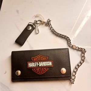 Harley-Davidson Black and Orange Leather Chain Wallet